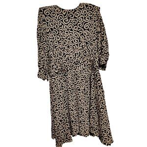 Vtg. Nordstrom Gallery Silk Dress, Size 16, Black White, Secretary Ruched Waist